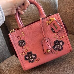 Coach Pink Floral Embroidered Rogue 25